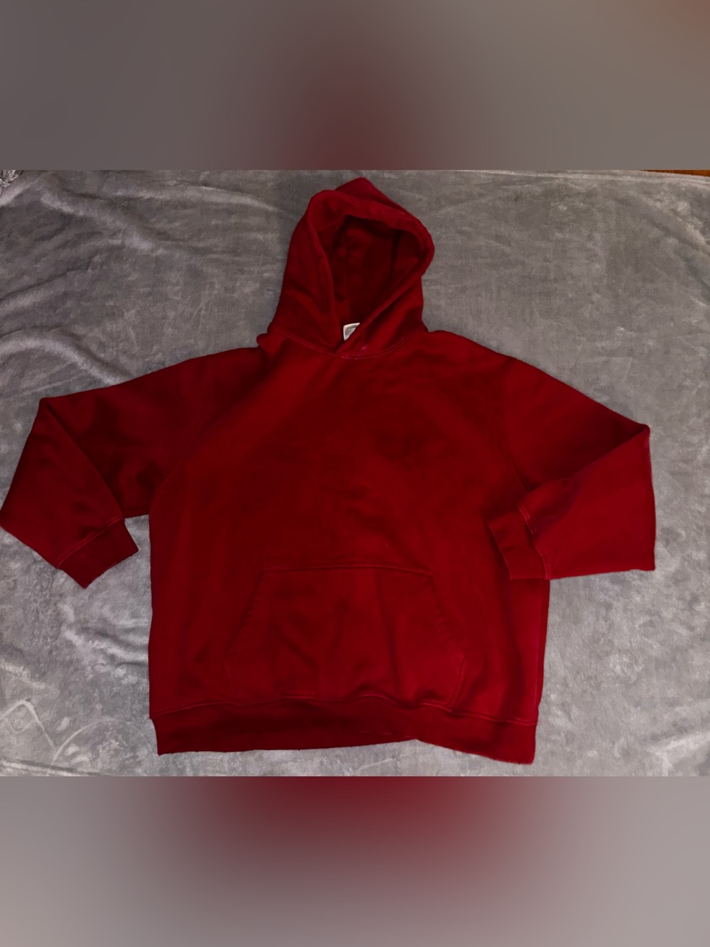 Mens Red Solid Fleece Pullover Hoodie Long Sleeve Pockets 2XL